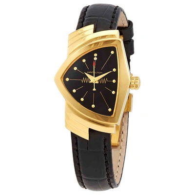 Shop Hamilton Ventura Quartz Black Dial Asymmetric Watch H24101731 In Black / Gold Tone / Yellow