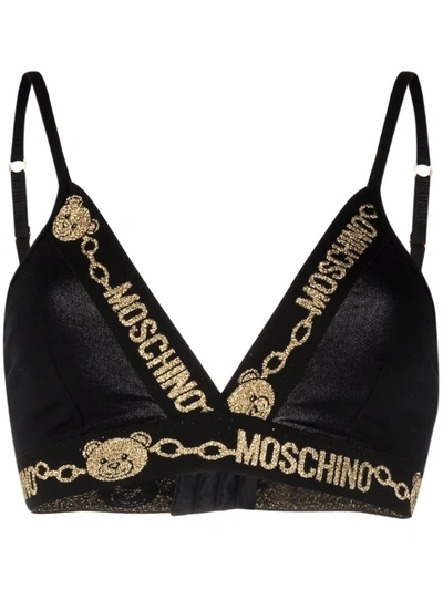 Shop Moschino Teddy Chain-detail Triangle Bra In Black