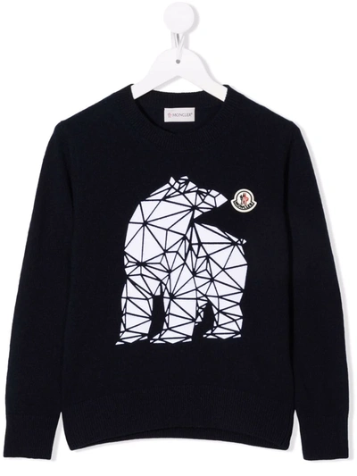 Shop Moncler Graphic-print Wool Jumper In Blue
