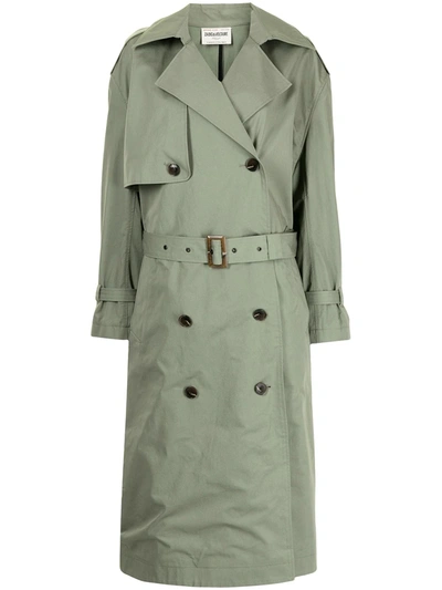 Shop Zadig & Voltaire Double-breasted Trench Coat In Green