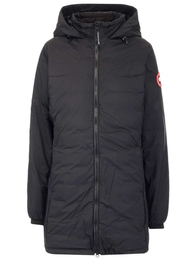 Shop Canada Goose Logo Patch Hooded Down Coat In Black