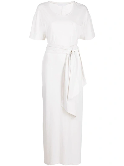 Shop Jonathan Simkhai Standard Short-sleeve Tied-waist Dress In White