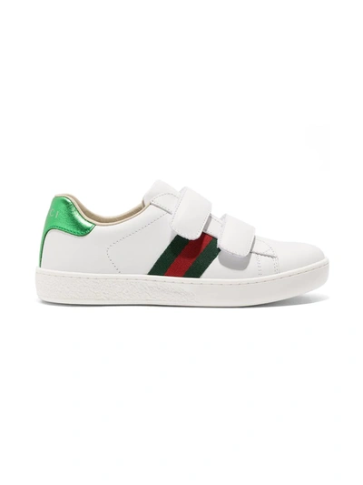 Gucci Kids' White New Ace Velcro Leather Sneakers