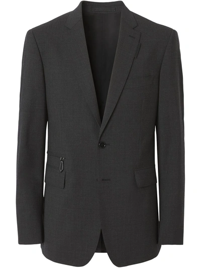 Shop Burberry Single-breasted Stretch-wool Blazer In Grey