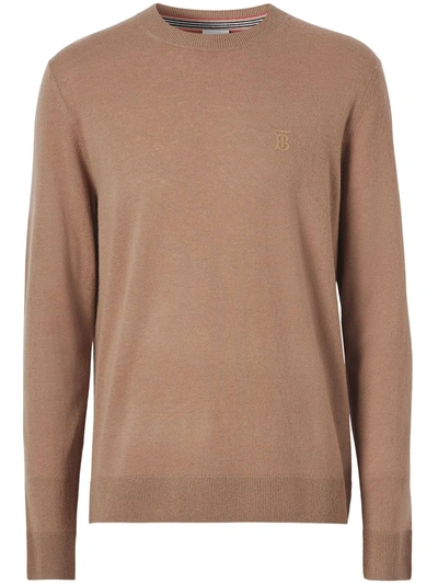 Shop Burberry Monogram-embroidered Cashmere Jumper In Brown