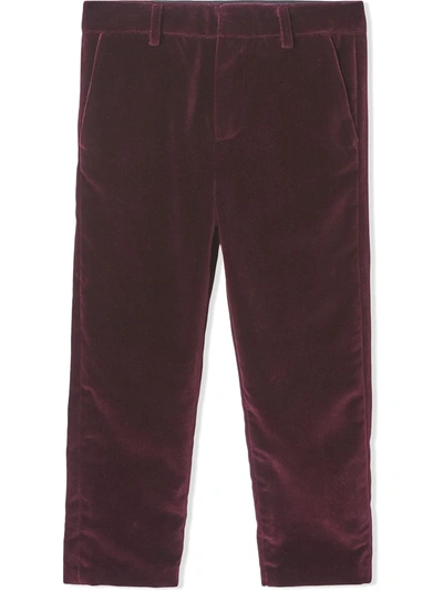Shop Burberry Tailored Velvet Trousers In Red
