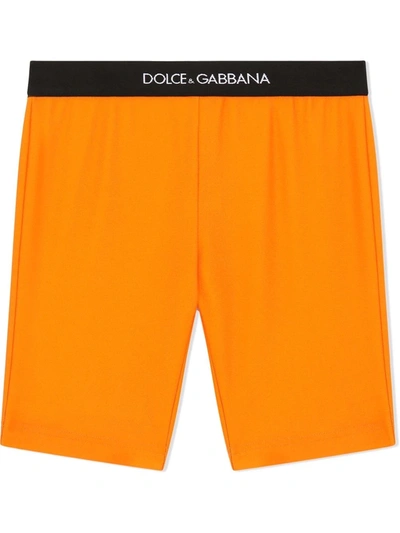 Shop Dolce & Gabbana Logo Waistband Cycling Shorts In Orange
