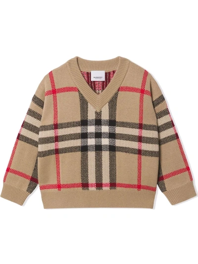 Shop Burberry Vintage Check V-neck Jumper In Brown