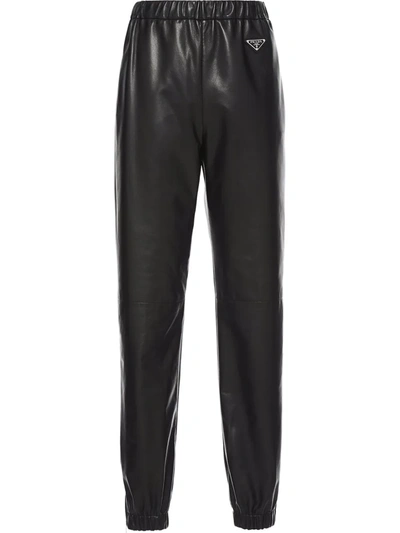 Shop Prada Nappa-leather Track Pants In Black