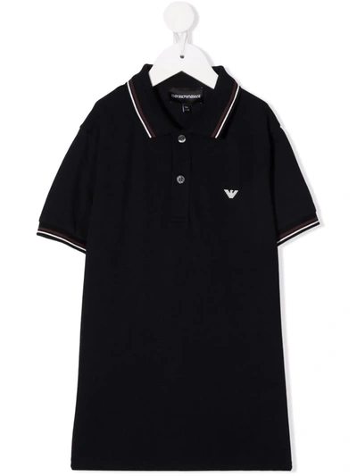 Emporio Armani Embroidered Logo Polo Shirt In 蓝色