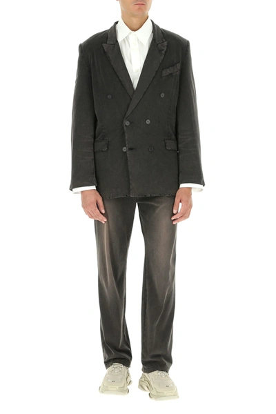 Shop Balenciaga Charcoal Cotton Blazer Grey  Uomo M