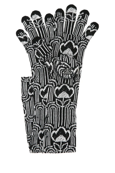 Shop Prada Embroidered Wool Blend Gloves Printed  Donna M