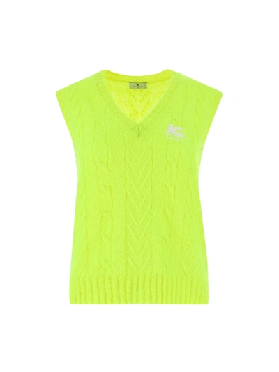 Shop Etro Cable Knit Vest In Yellow