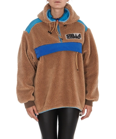 Shop Stella Mccartney Panelled Shearling Hooded Jacket In Brown