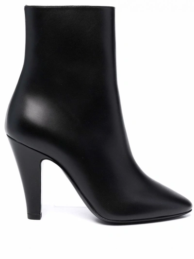 Shop Saint Laurent 68 Leather Heel Ankle Boots In Black