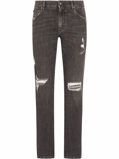 Shop Dolce & Gabbana Ripped Slim-fit Jeans In Schwarz