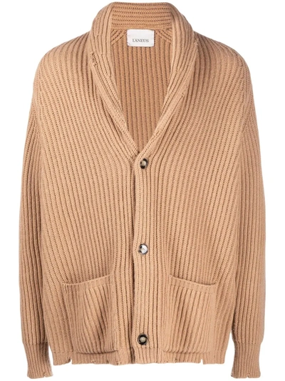 Shop Laneus Ribbed-knit Cardigan In Nude