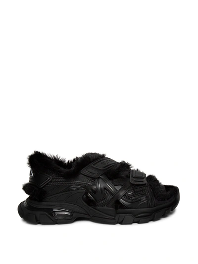 Shop Balenciaga Fake Fur Track Sandal Black