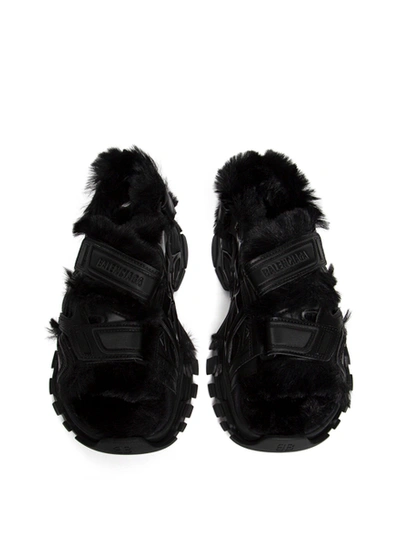 Shop Balenciaga Fake Fur Track Sandal Black