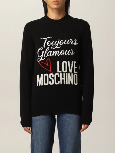 Shop Love Moschino Sweater  Sweater In Wool Blend With Logo In Black