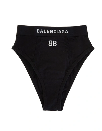 Shop Balenciaga Woman Black High Waist Briefs With Bb Logo