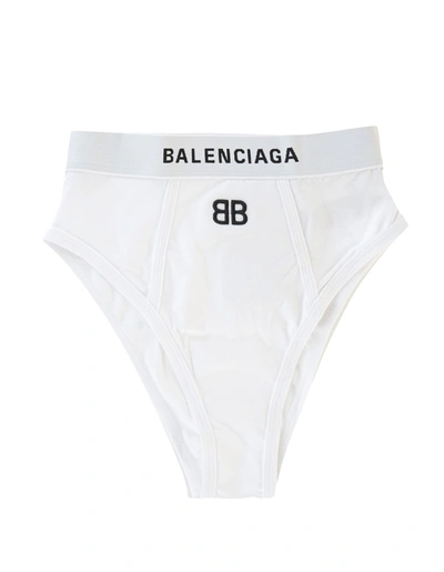 Shop Balenciaga Woman White High Waist Briefs With Bb Logo