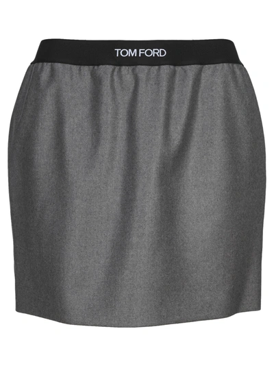 Shop Tom Ford Logo-waistband Miniskirt In Grey