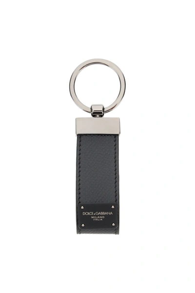 Shop Dolce & Gabbana Key Ring In Dauphine Calfskin In Nero