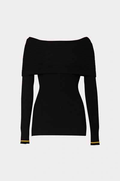 Shop Milly Off The Shoulder Rib Mix Top In Black/tumeric