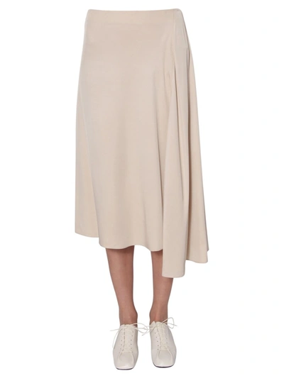 Shop Aspesi Asymmetric Midi Skirt In Beige