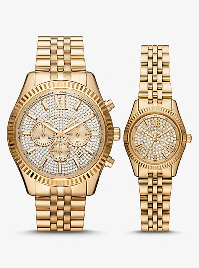 Shop Michael Kors Lexington His And Hers Pavé Gold-tone Watch Set