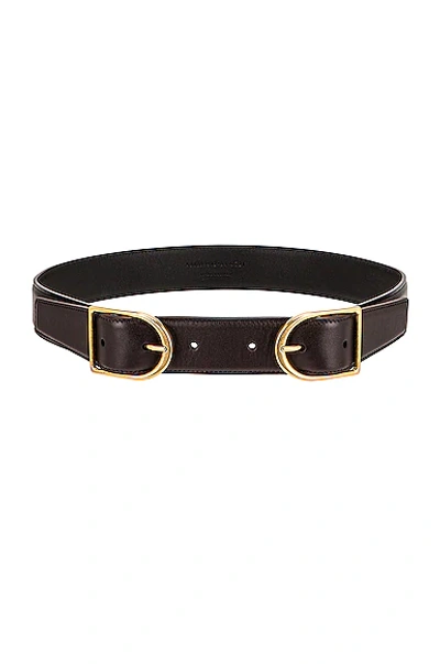 Shop Saint Laurent Leather Double Buckle Belt In Nero & Marron