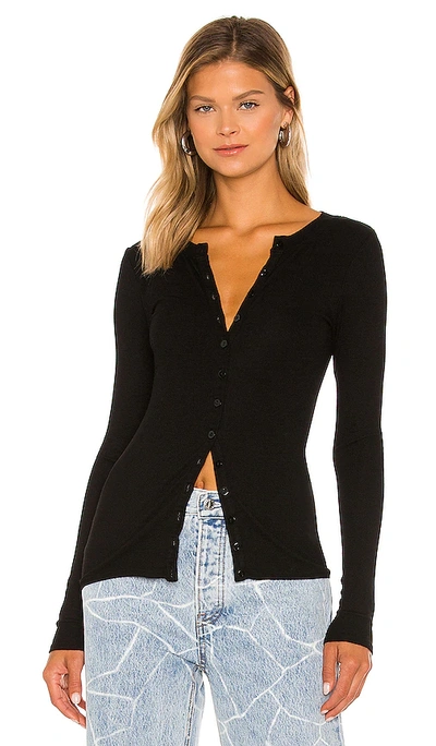 Enza Costa Silk Rib Fitted Long Sleeve Cardigan In Black