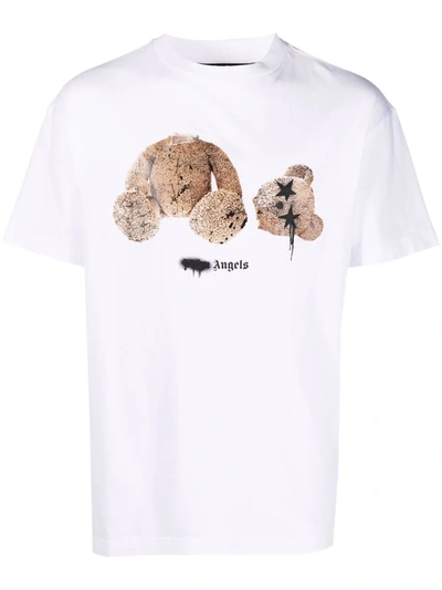 Shop Palm Angels Bear-print Logo T-shirt In White