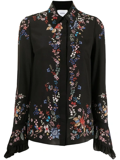 Shop Erdem Floral-print Silk Shirt In Black