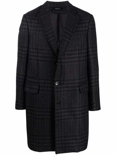 Shop Ermenegildo Zegna Checked Single-breasted Coat In Black