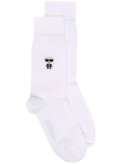 Shop Karl Lagerfeld K/ikonik Intarsia Socks In White