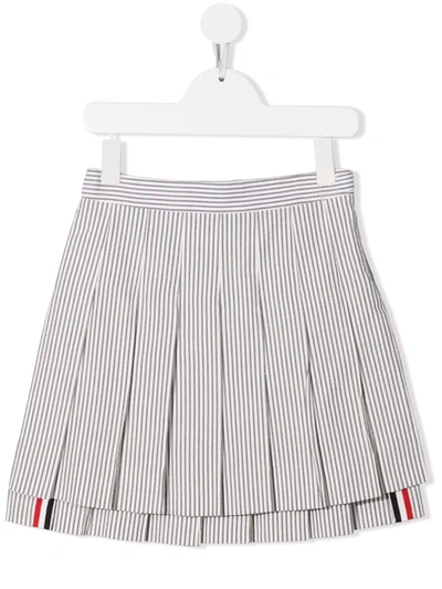 Thom Browne Rwb Stripe-detail Box-pleat Skirt In Grey
