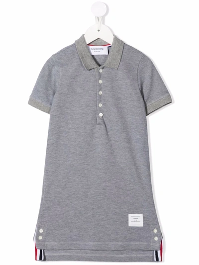 Shop Thom Browne 4-bar Patch Polo Dress In Grey