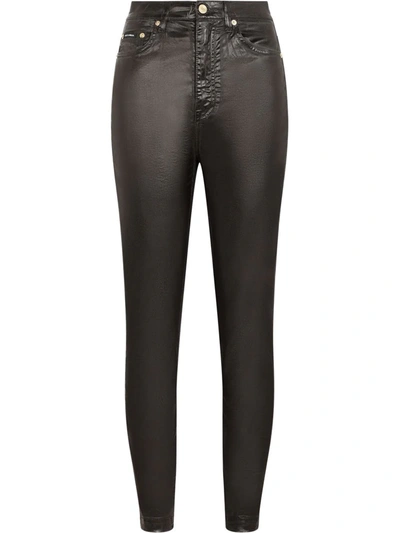 Shop Dolce & Gabbana Coated Skinny Trousers In Black
