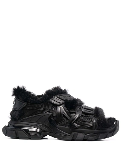 Shop Balenciaga Faux-fur Track Sandals In Black