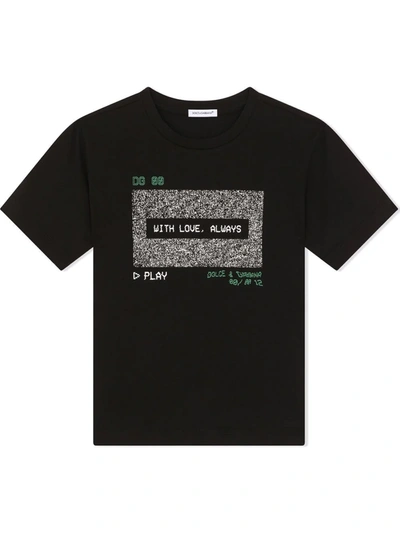 Shop Dolce & Gabbana With Love Cotton T-shirt In Black