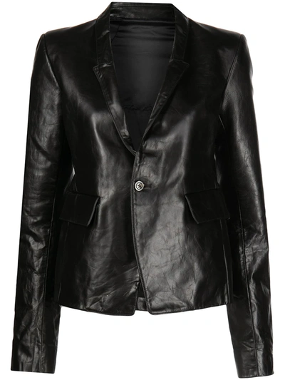 Shop Rick Owens Single-breasted Leather Blazer In 黑色