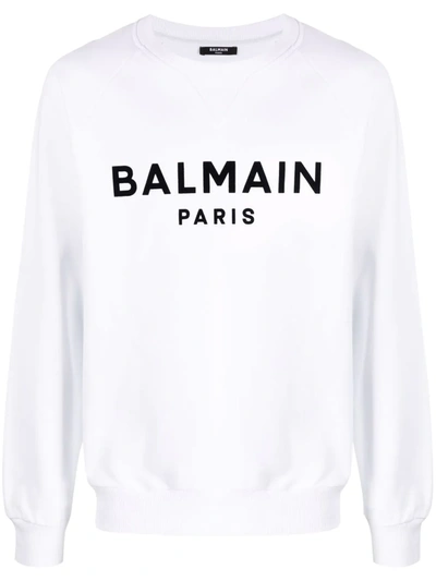 Shop Balmain Logo Cotton Sweatshirt In 白色