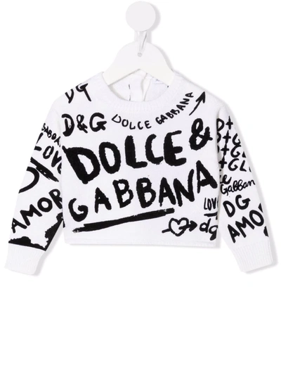 Shop Dolce & Gabbana Logo-print Knitted Jumper In Neutrals