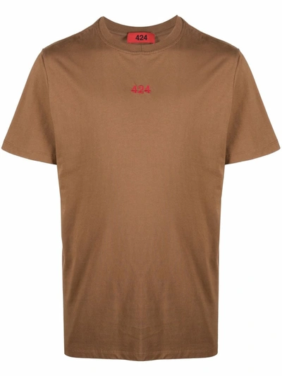 Shop 424 Logo Crew-neck T-shirt In Brown