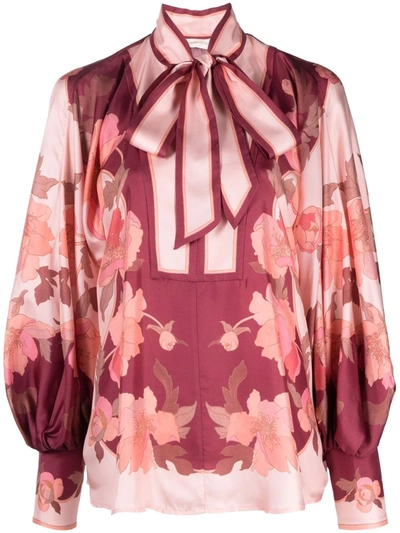 Shop Zimmermann Floral-print Silk Blouse In Red