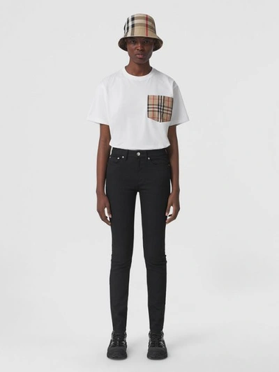 Shop Burberry Check Pocket Cotton T-shirt In White