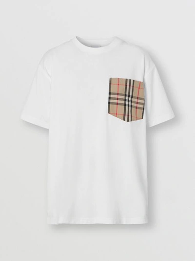 Shop Burberry Check Pocket Cotton T-shirt In White