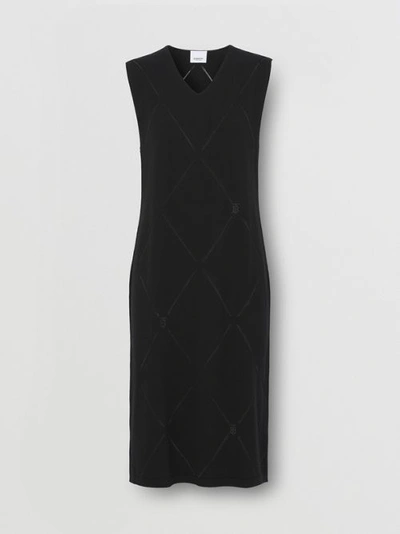 Shop Burberry Monogram Motif Wool Blend Dress In Black